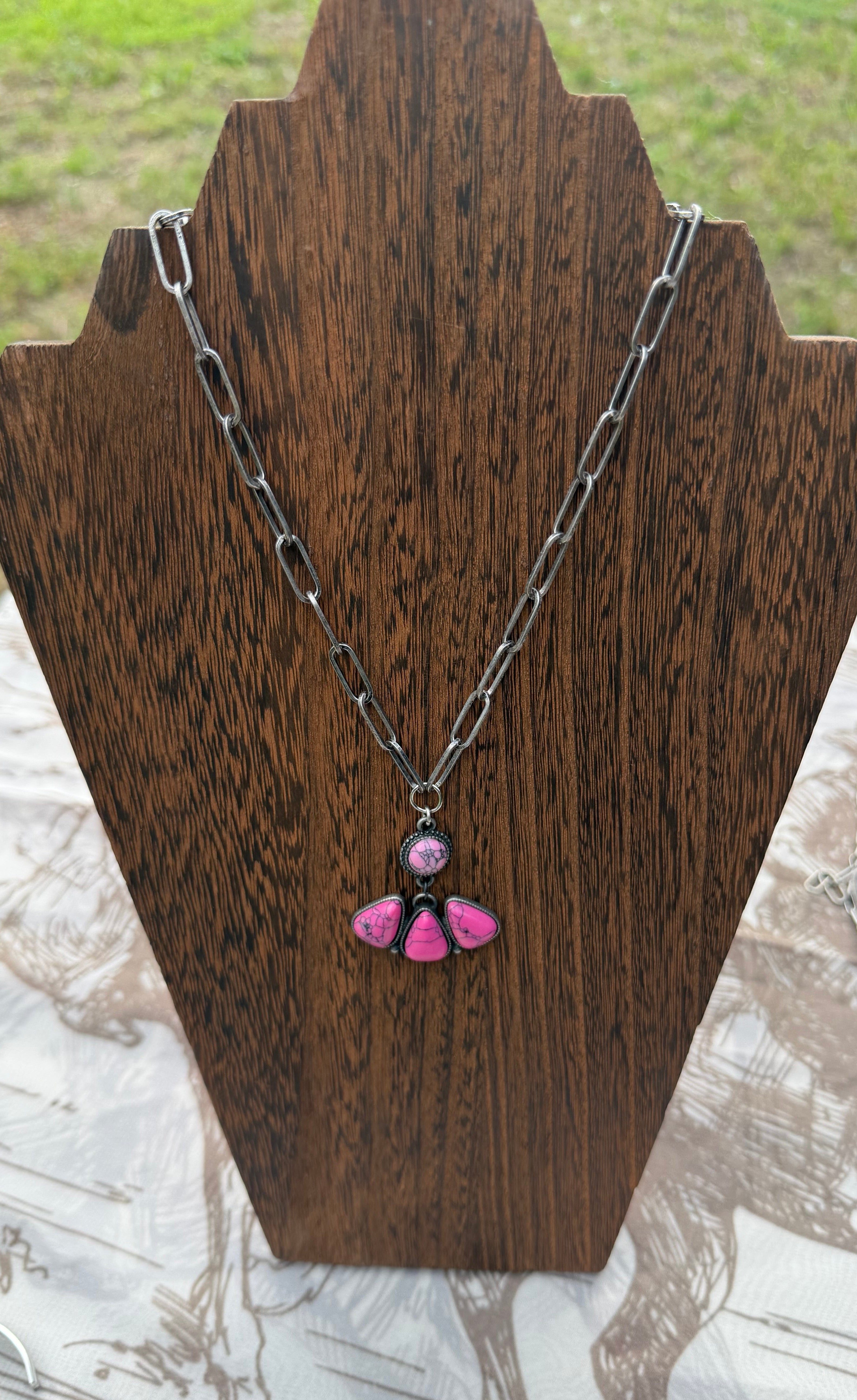 20 inch hot pink cluster stone necklace