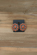 Silver and orange floral earrings