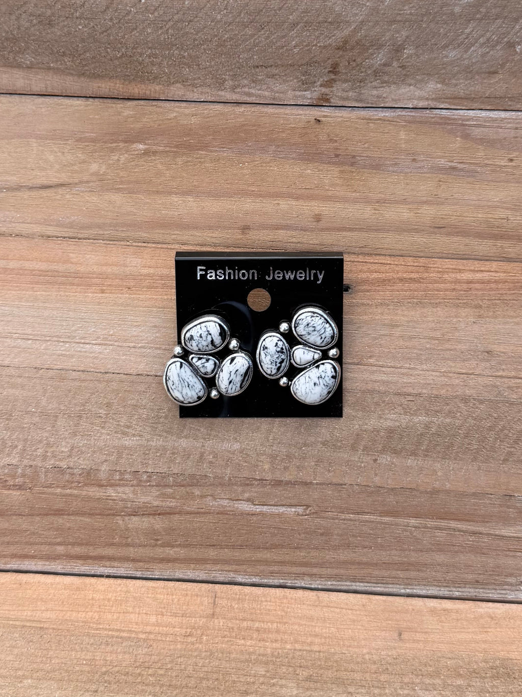 Black white and silver cluster earrings