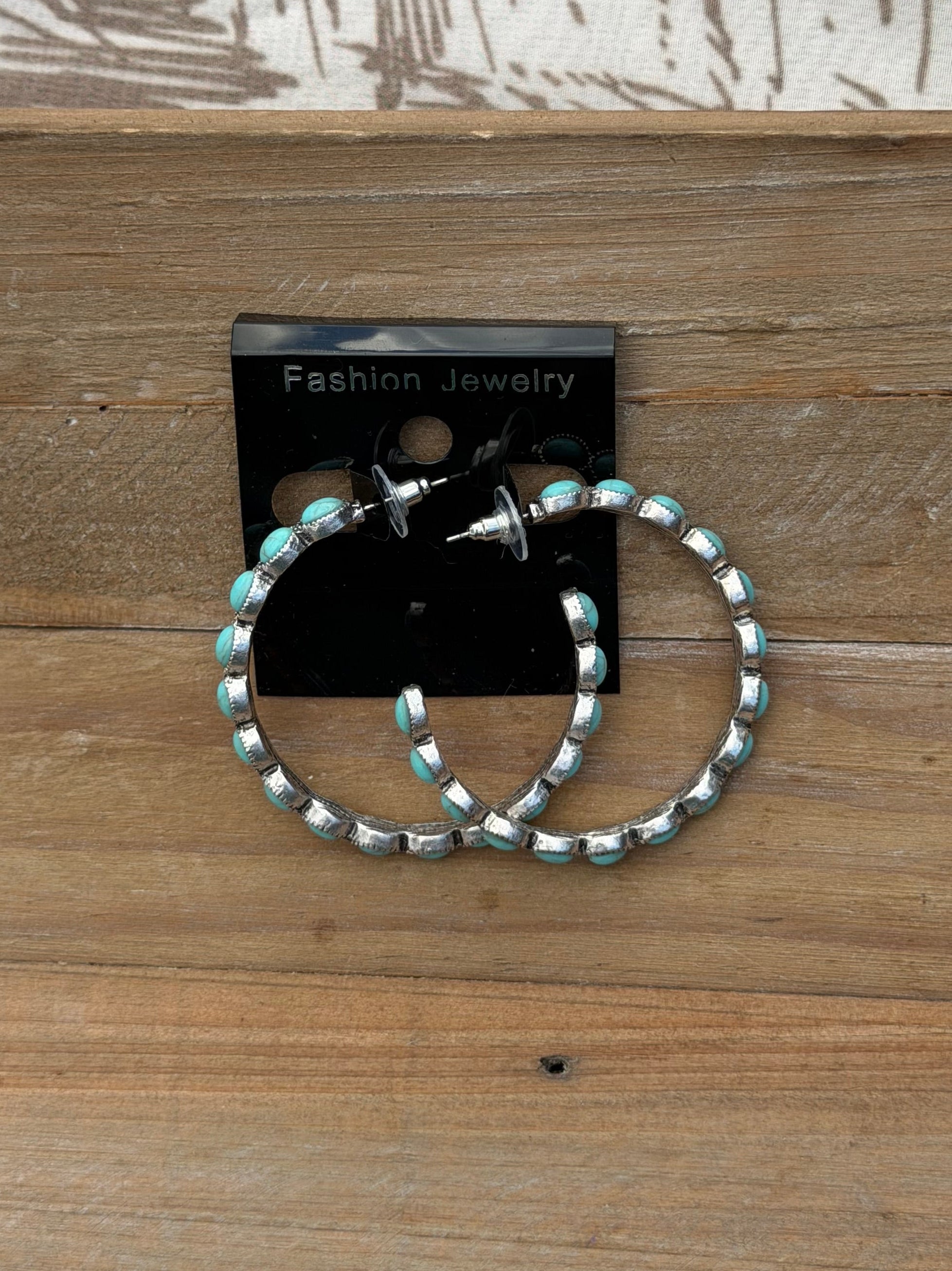 Silver and turquoise hoops