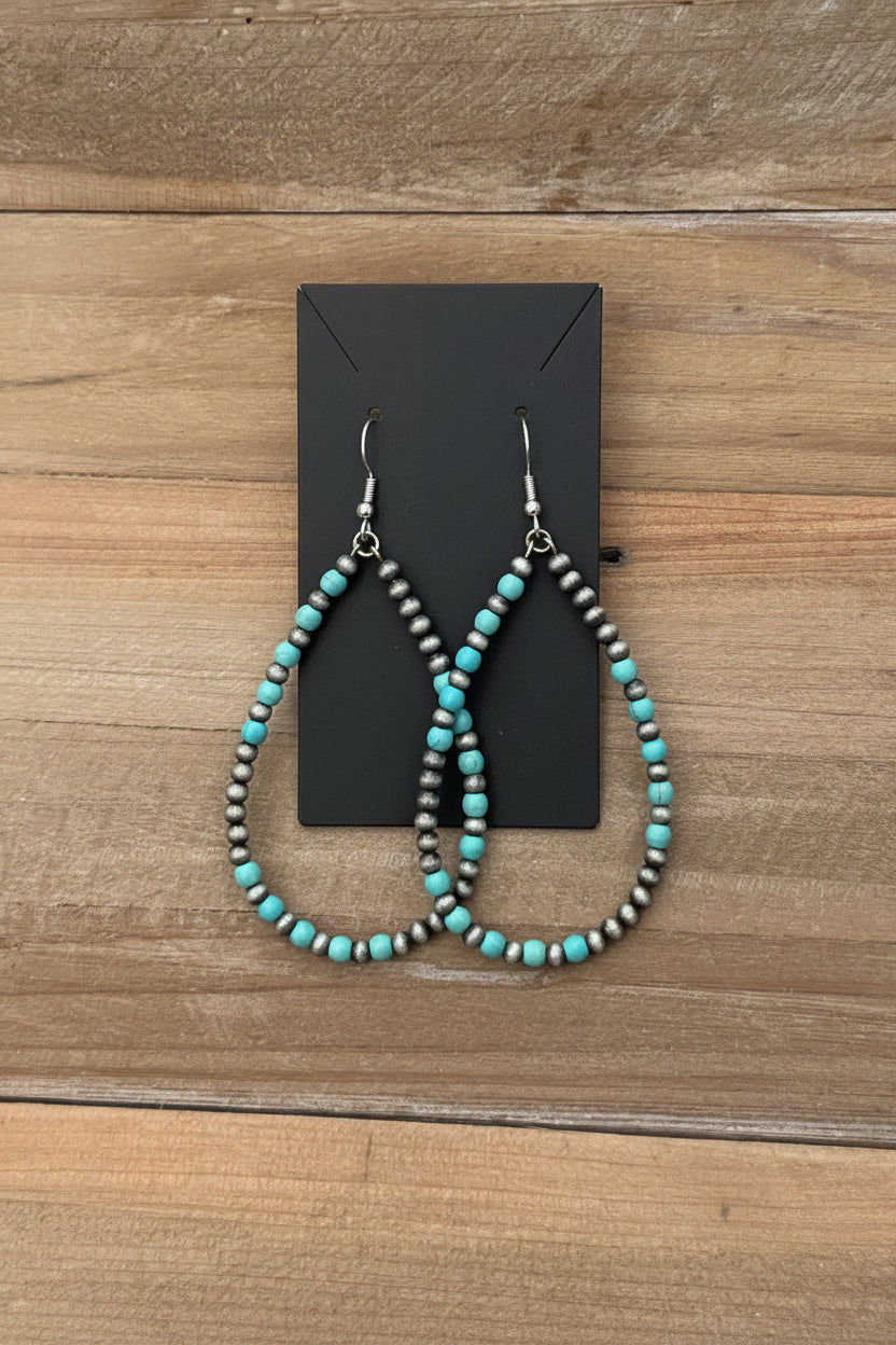 Silver and turquoise teardrop hoop earrings