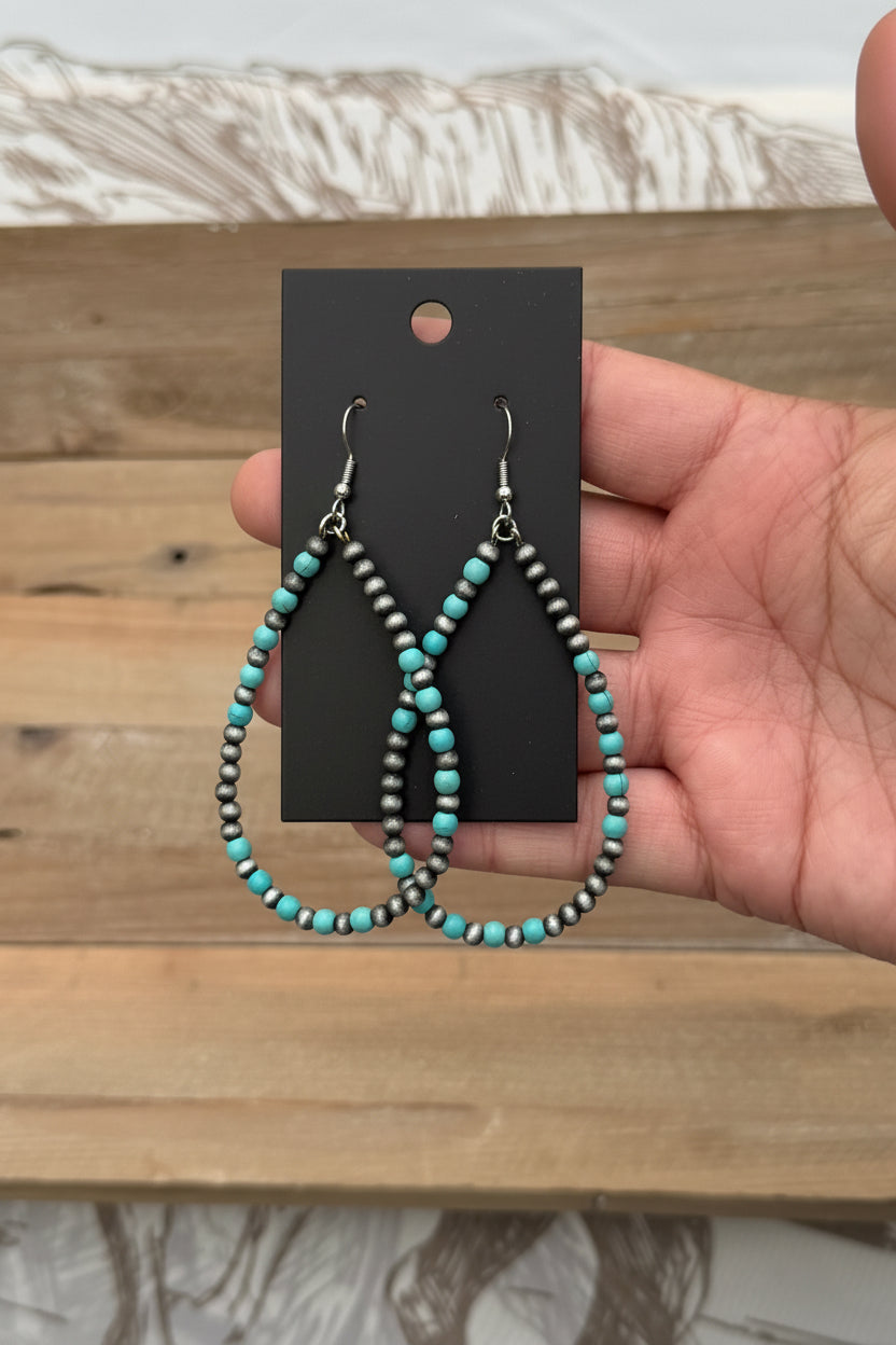 Silver and turquoise teardrop hoop earrings
