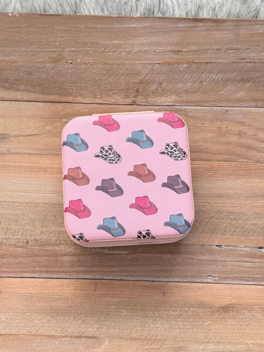 Pink Cowboy Hat Square Jewelry Case