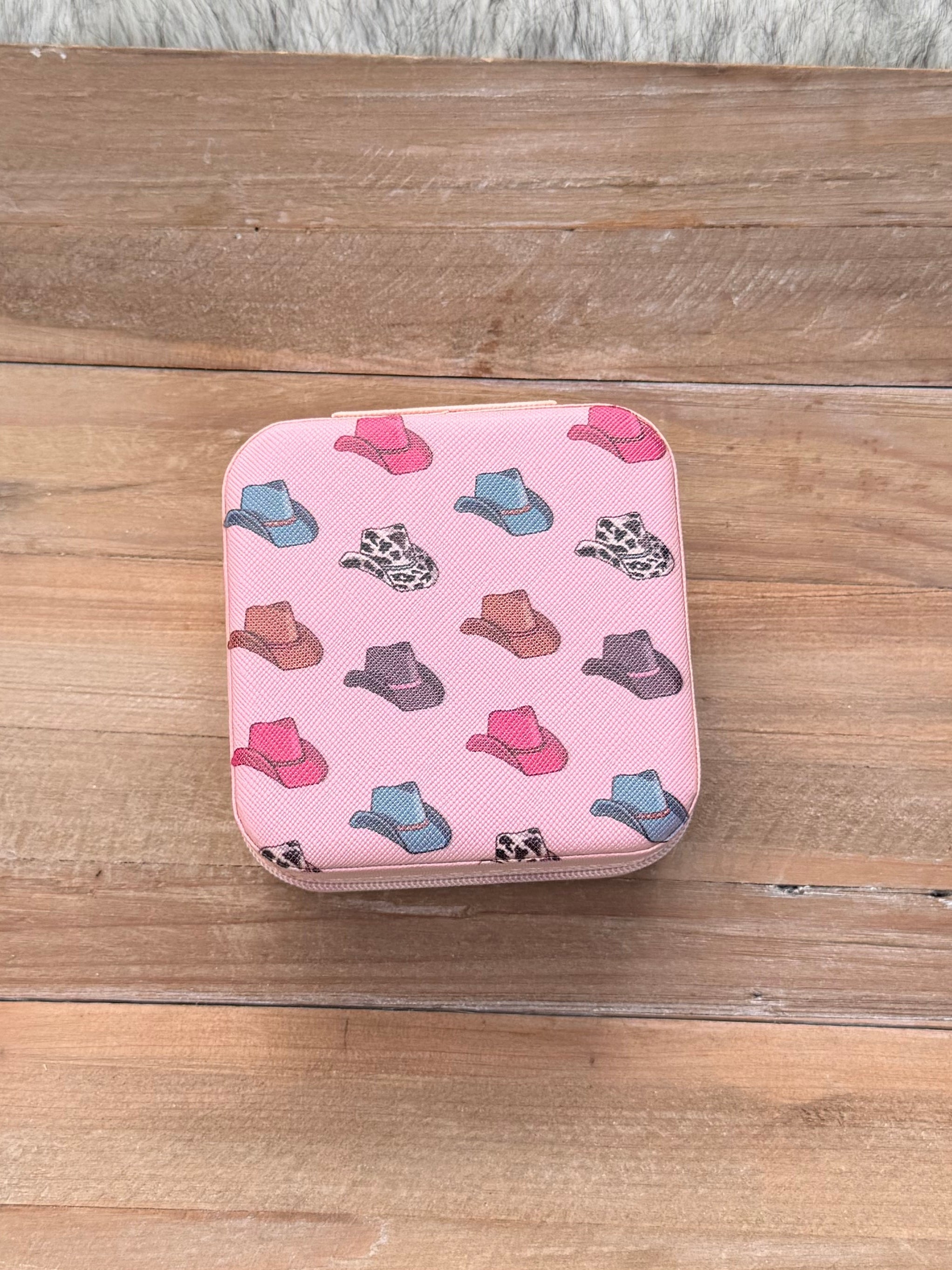 Pink Cowboy Hat Square Jewelry Case