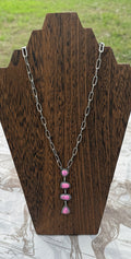 22 inch light pink triple stone necklace