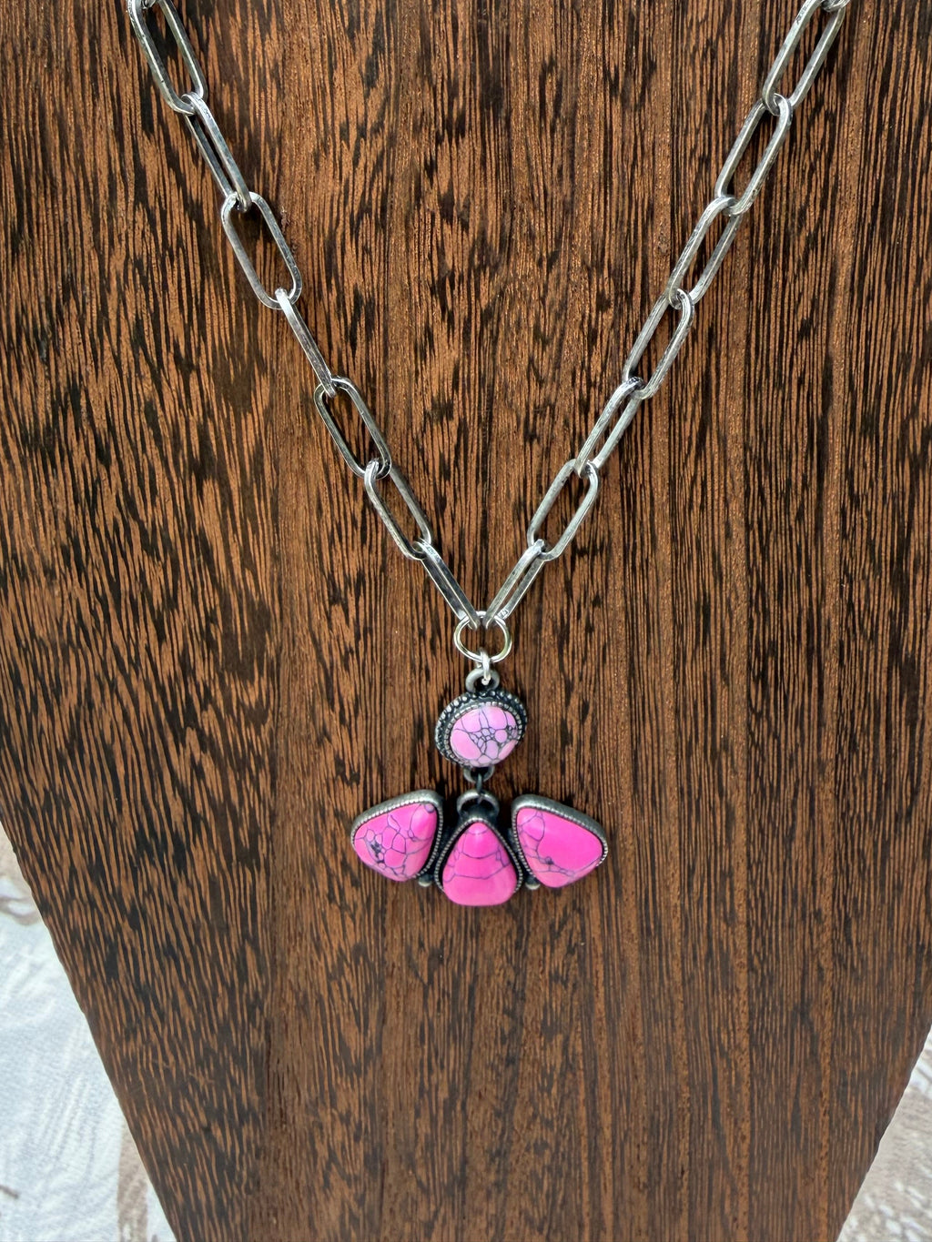 20 inch hot pink cluster stone necklace