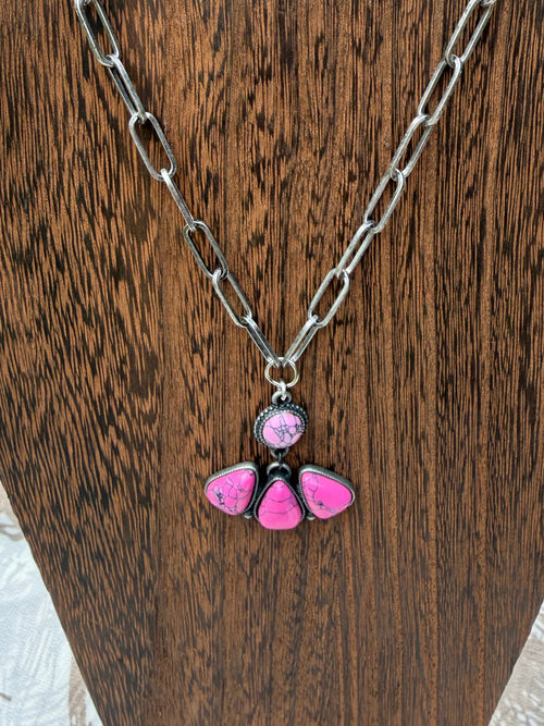 20 inch hot pink cluster stone necklace