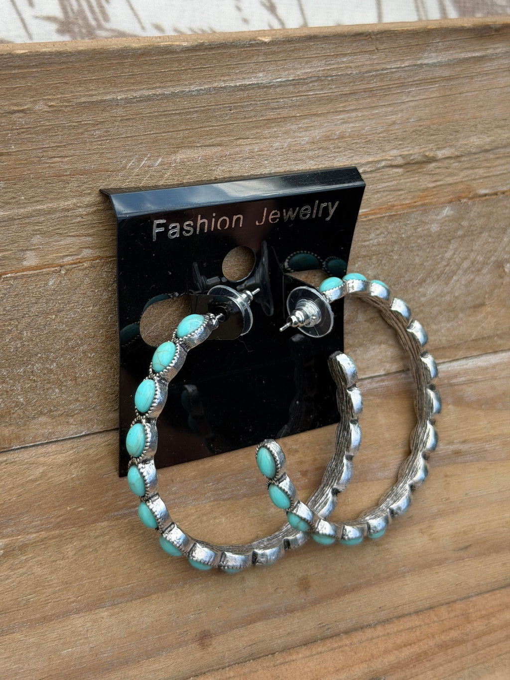 Silver and turquoise hoops