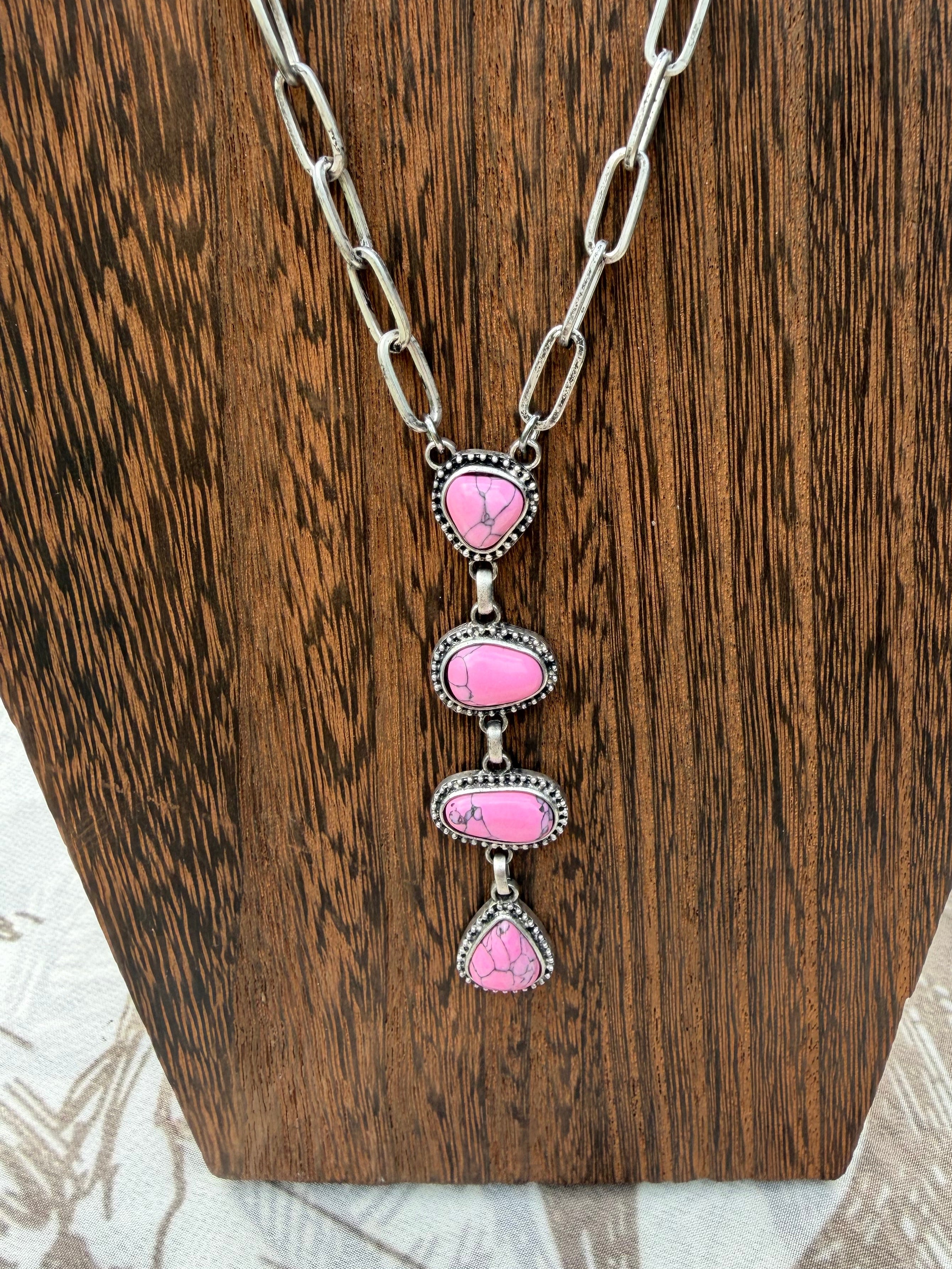 22 inch light pink triple stone necklace