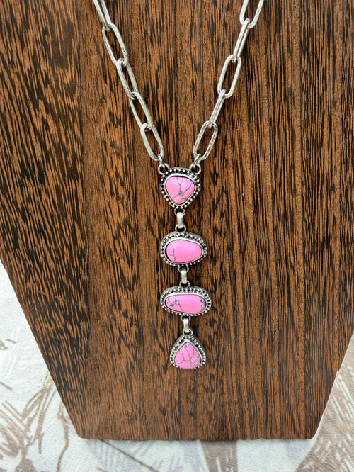 22 inch light pink triple stone necklace