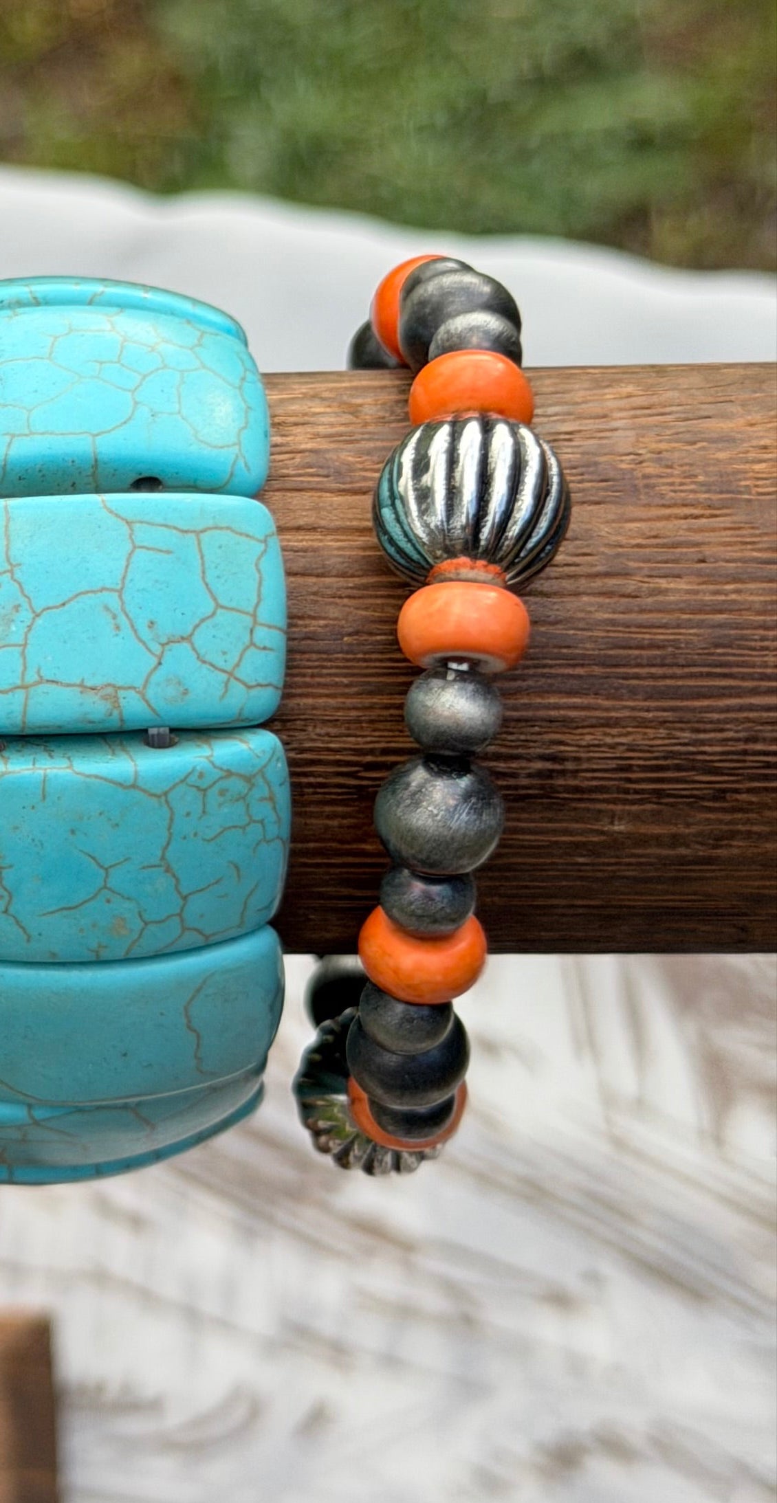 Silver and orange pearl bracelet