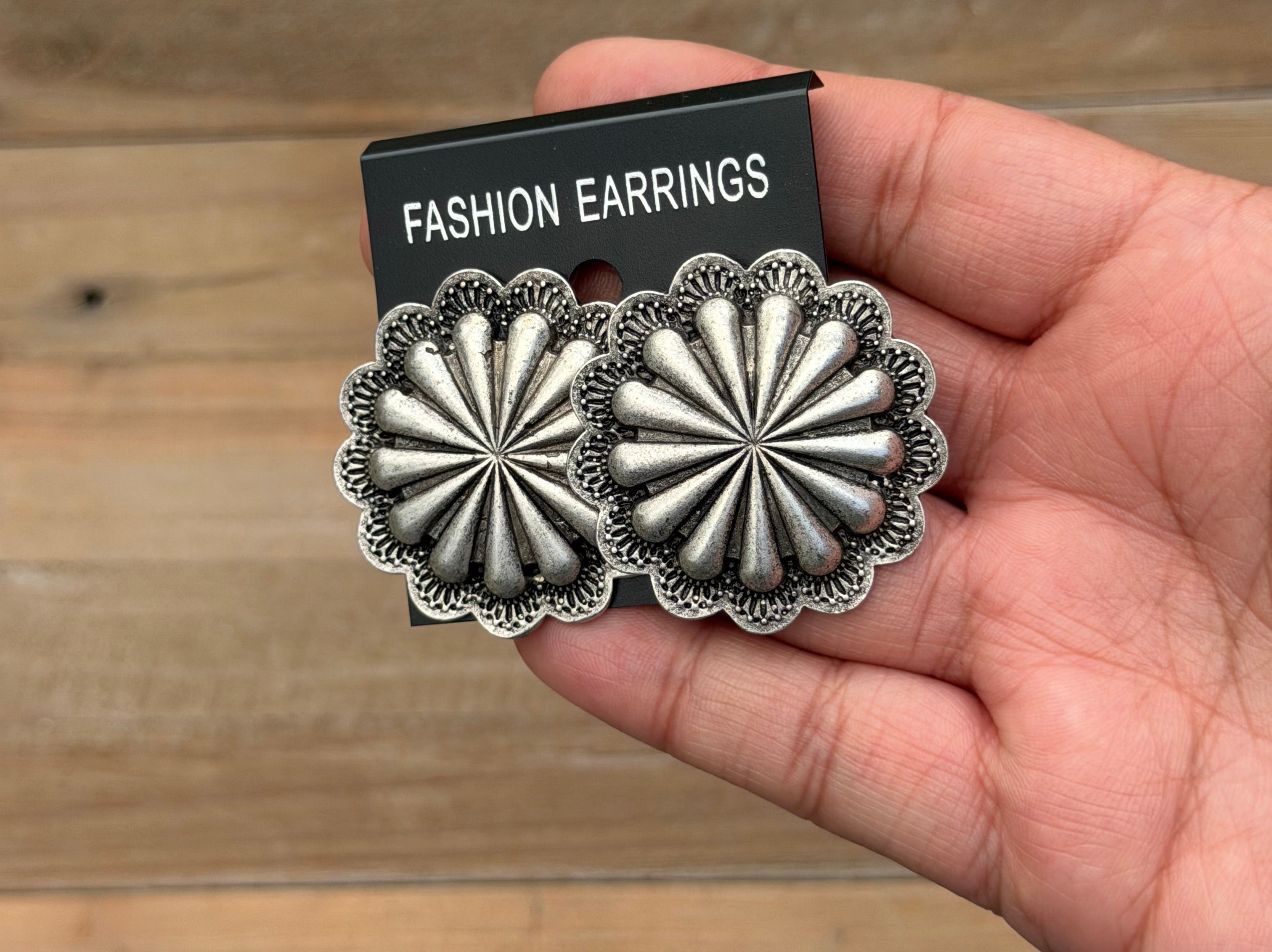 Silver floral concho earrings