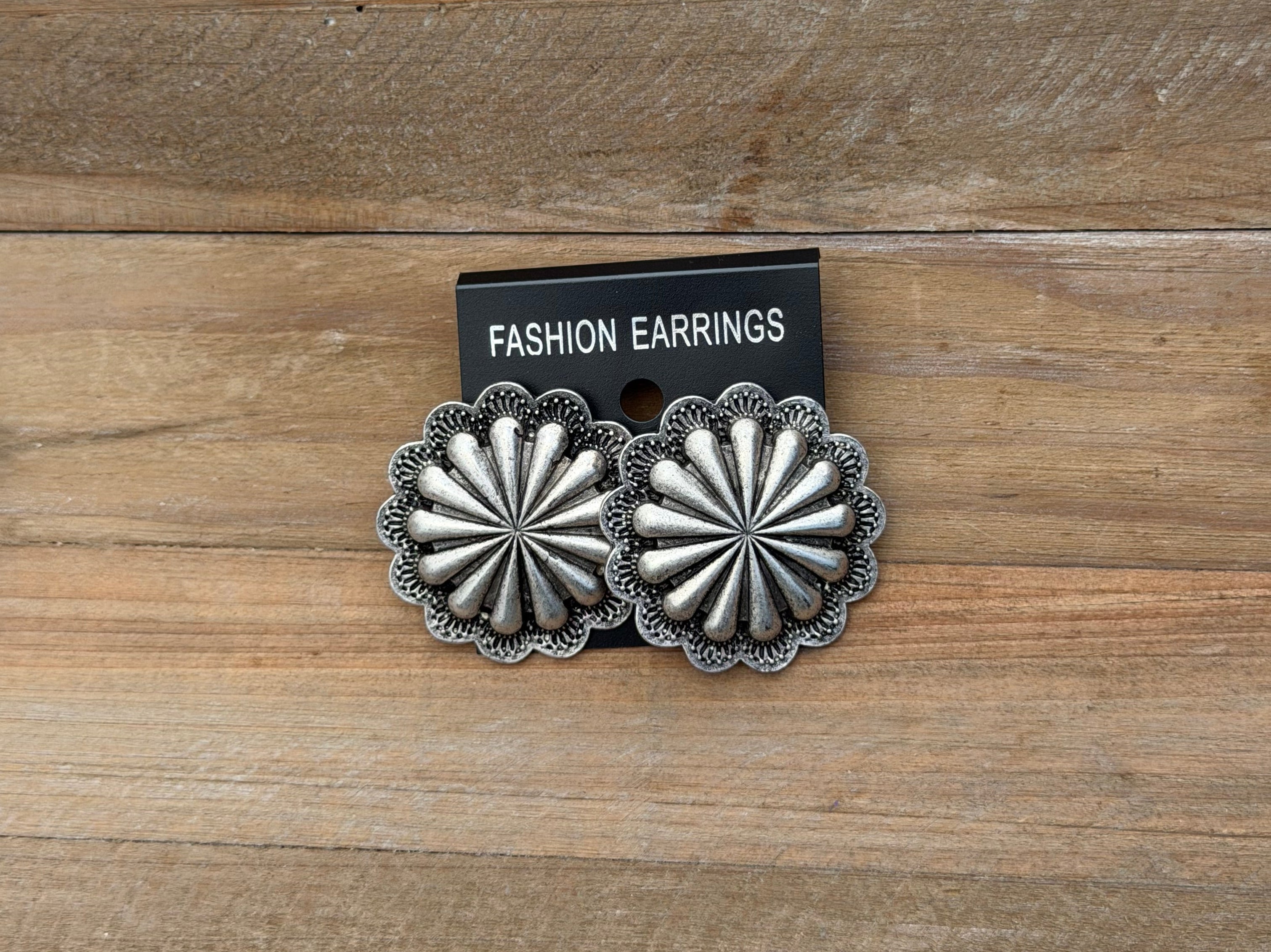 Silver floral concho earrings
