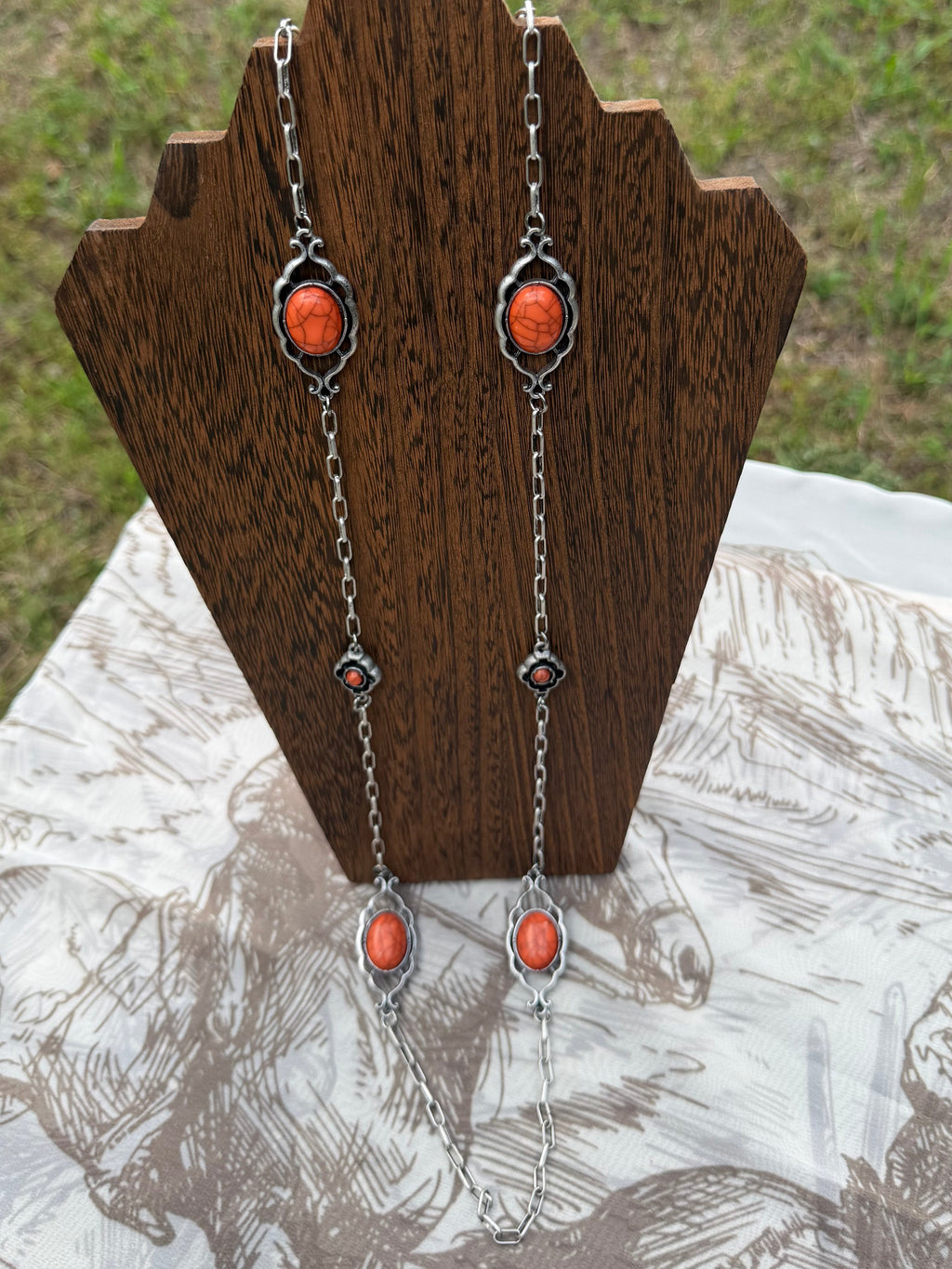 44 inch orange flower concho necklace