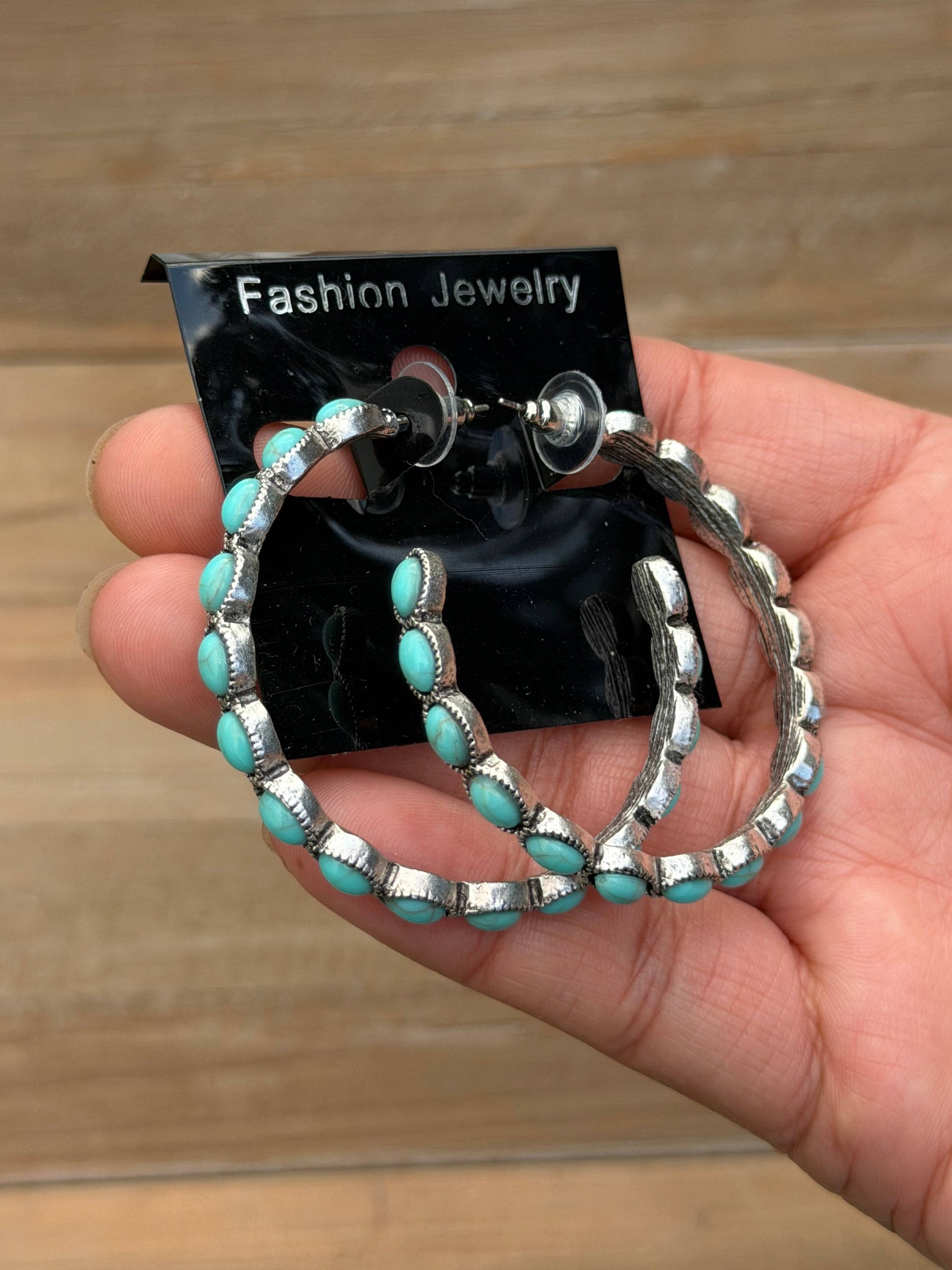 Silver and turquoise hoops