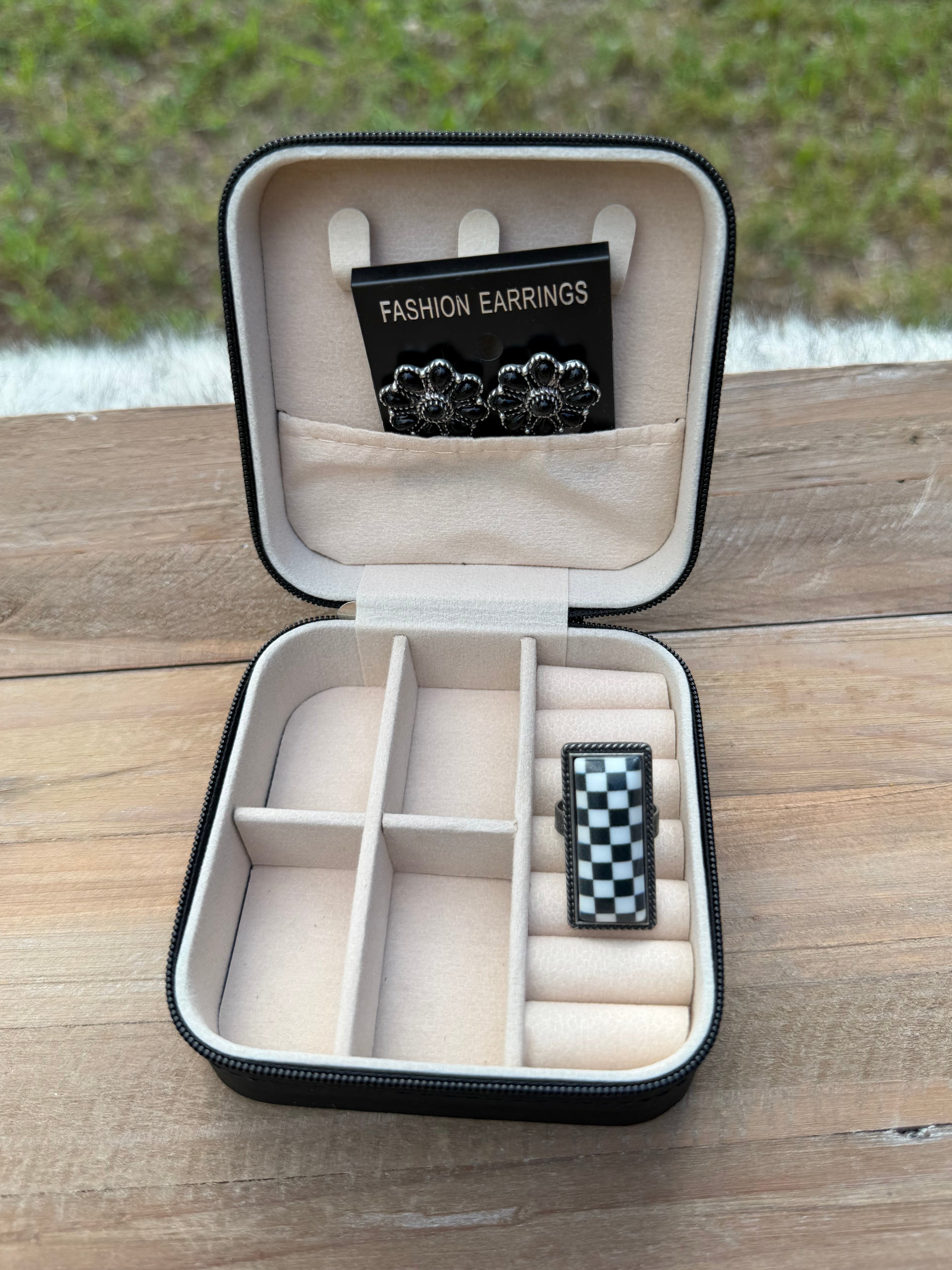 Checkerboard Square Jewelry Case